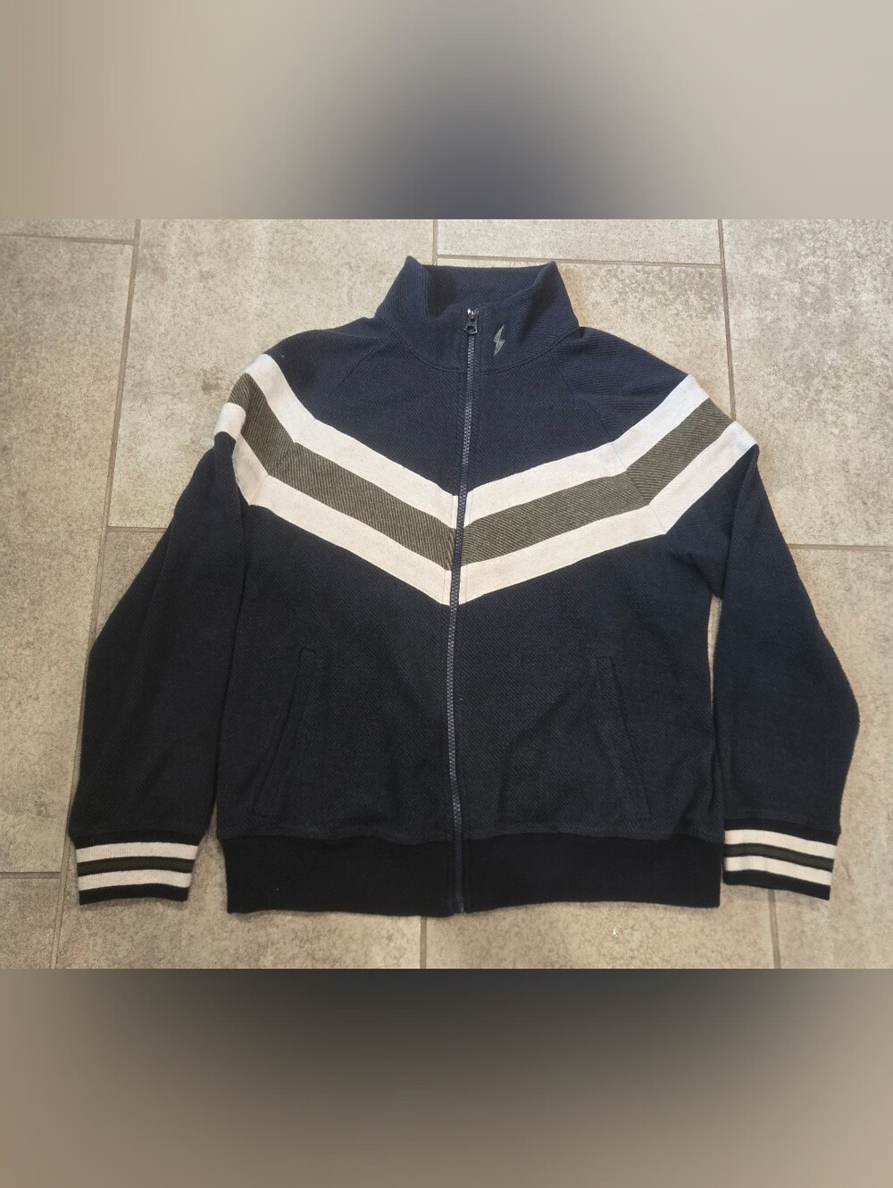 Faherty Brand Wmns M Full Zip Jacket Blue Chevron Ski Stripe Organic Cotton